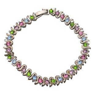 Multicolor Crystal Tennis Bracelet Fold Over Clasp Closure 7.5 Inch Long